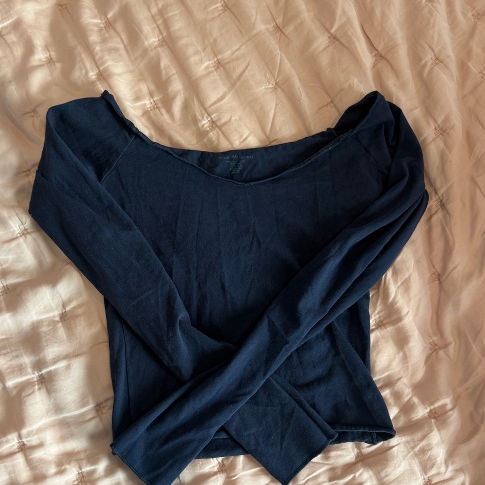 Brandy Melville Navy Off-Shoulder Long Sleeve Top